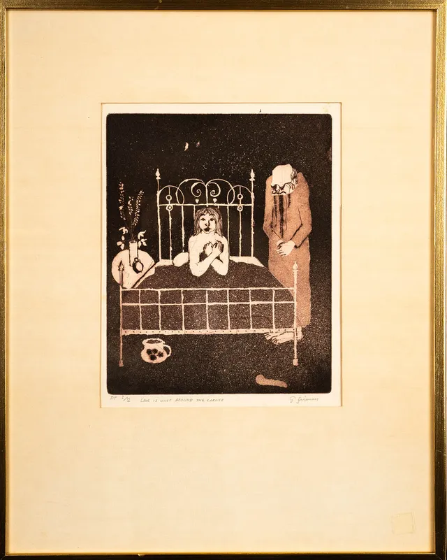 GUNNAR FRIMAN. Litografi, "Love is just Around the Corner", Provtryck, Signerat.