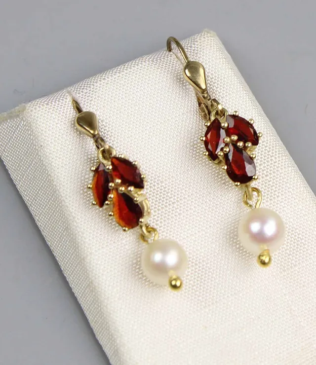 GRANAT PERL OHRRINGE, GOLD 333.