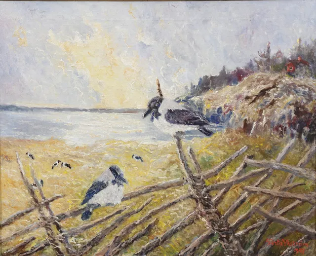 GÖSTA YDSTRÖM. Kråkor, olja på duk, signerad, daterad 1947.