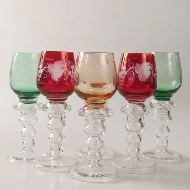 REMMARE, 6 stycken, glas med olikfärgade kupor, 1900-tal.