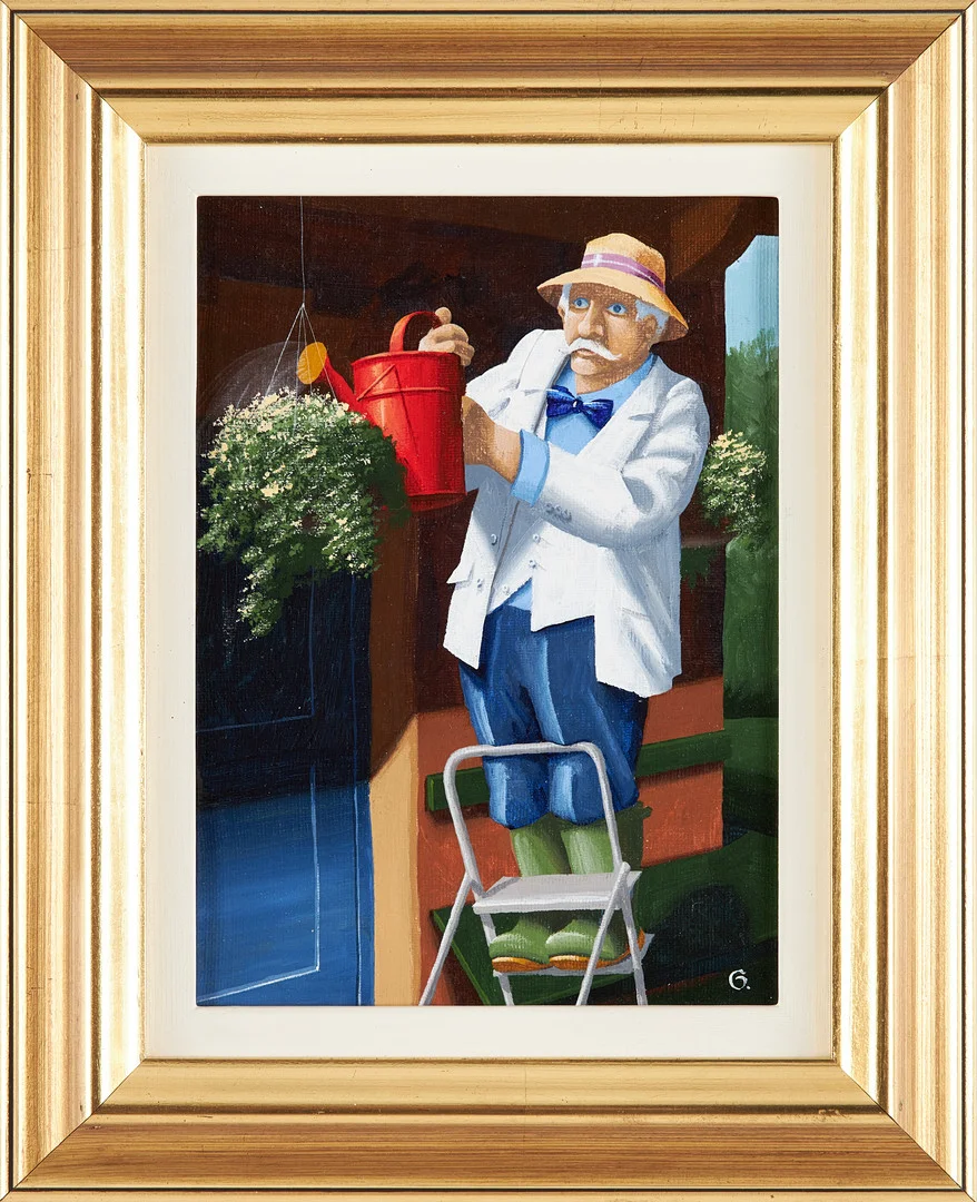 ULF GREDER. Man som vattnar, olja på duk, signerad G. — Paintings — Stockholms Auktionsverk Sickla
