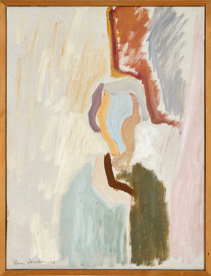 RUNE JANSSON (Sverige, 1918-2014), "Med spegelns hjälp" 1948, signerad och daterad, olja på duk. — Paintings — Crafoord Auktioner Stockholm