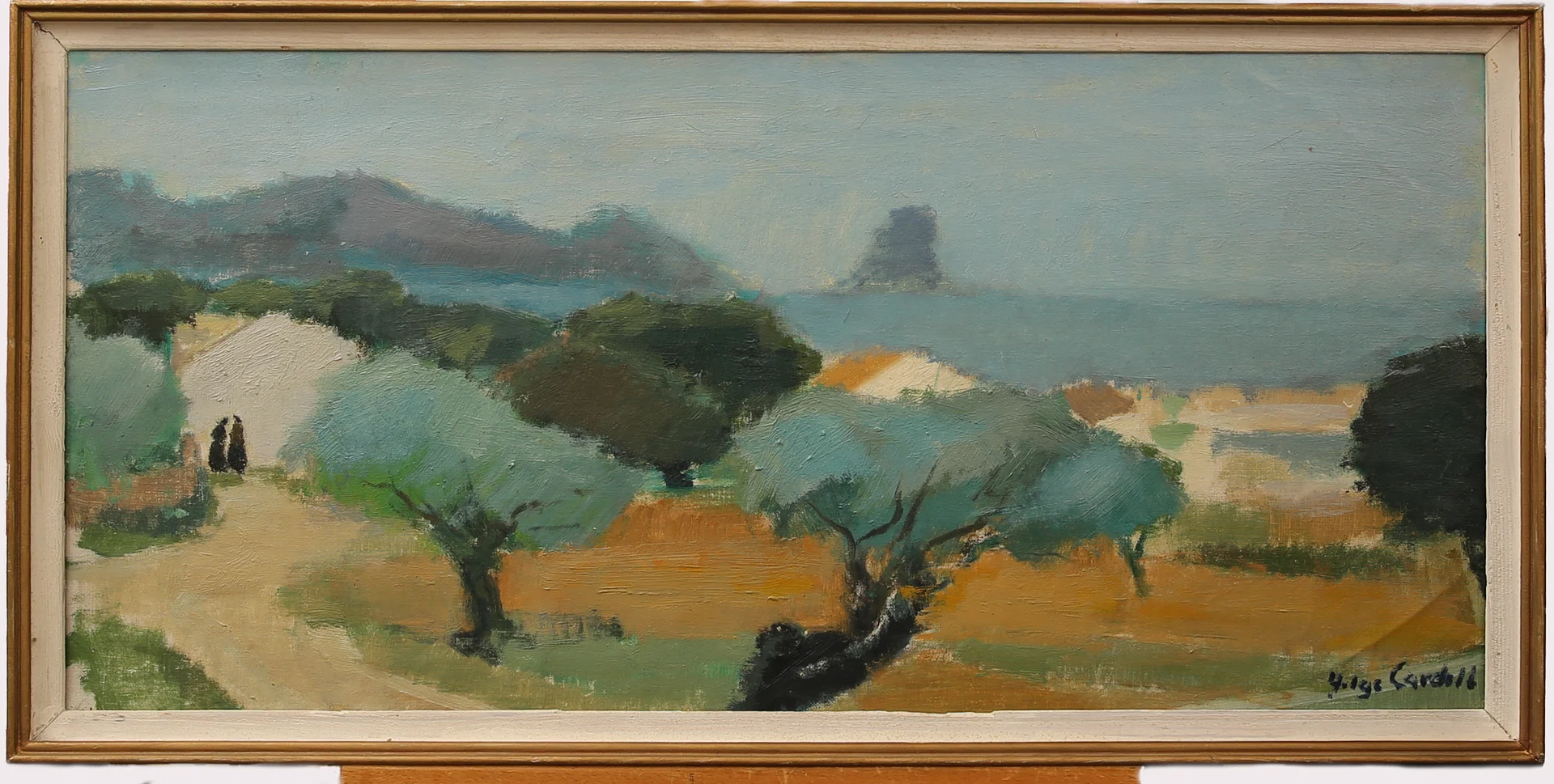 HELGE CARDELL. Olja på duk, kustmotiv, Altea 1960, signerad. — Paintings — Limhamns Auktionsbyrå
