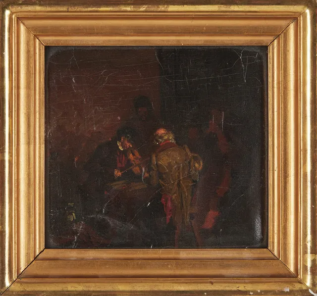 JOSEF WILHELM WALLANDER (1821-1888). Kvällsinteriör med fiolspelare.