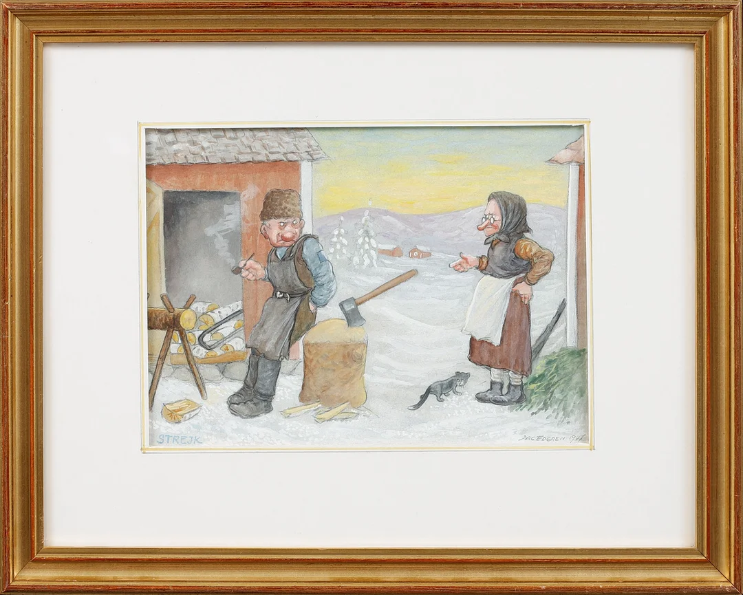 JAC EDGREN. "Strejk", akvarell, signerad och daterad 1947. — Paintings — Göteborgs Auktionsverk