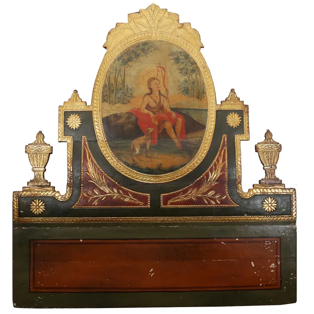 Olot Charles IV bed head in polychrome and gilt wood, third quarter of the 18th Century.
