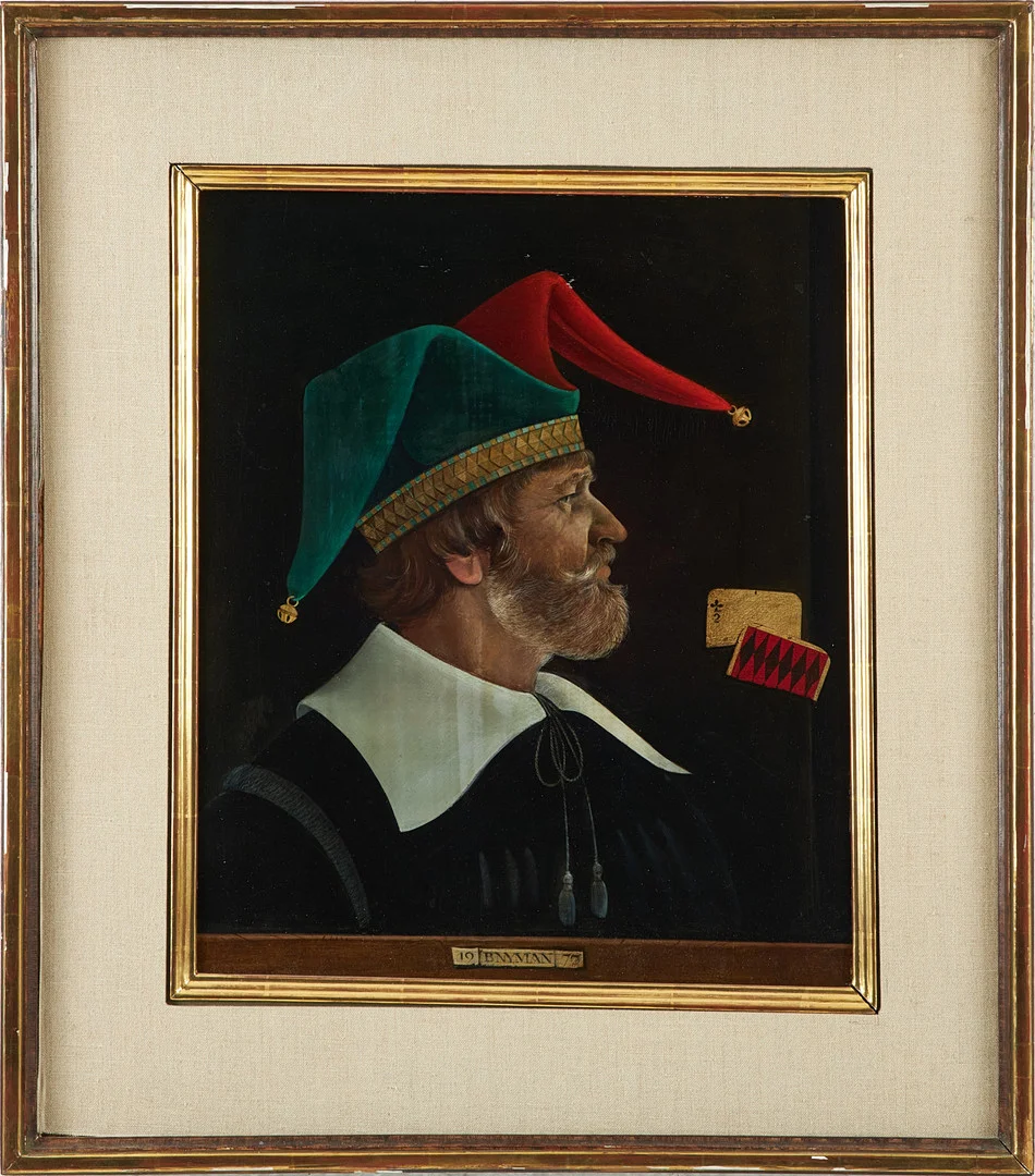 BJÖRN NYMAN. "Narr", olja på pannå, signerad och daterad 1977. — Paintings — Stockholms Auktionsverk Magasin 5