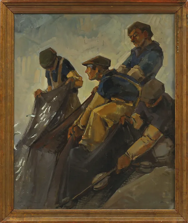 GUNNAR THELANDER. Fiskare. Olja på pannå. Signerad och daterad 1938.