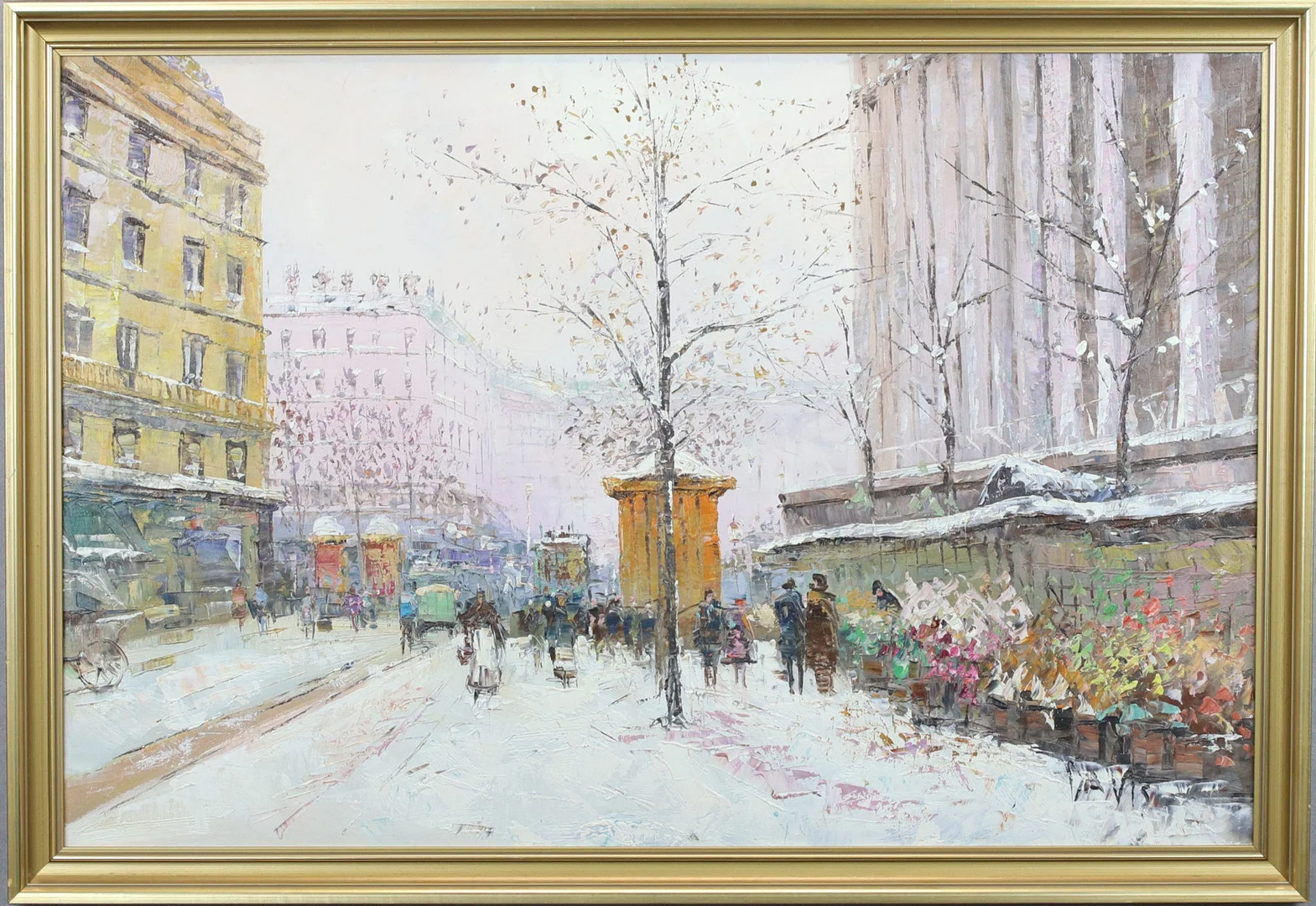 OIDENTIFIERAD KONSTNÄR. Olja på duk, blomstermarknaden vid La Madeleine i Paris, signerad Davis, 1960-70 tal. — Paintings — Höganäs Auktionsverk