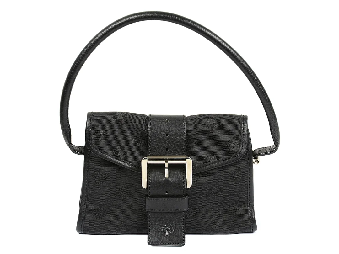 VÄSKA, MULBERRY, svart tyg, svart läder, spänne i vitmetall, 21x13x5cm, dustabag. — Accessoarer/Väskor — Kaplans