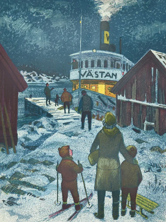 ROLAND SVENSSON (1910-2003), "Båten från staden / Västan", signerad och numrerad 6/250, färglitografi.