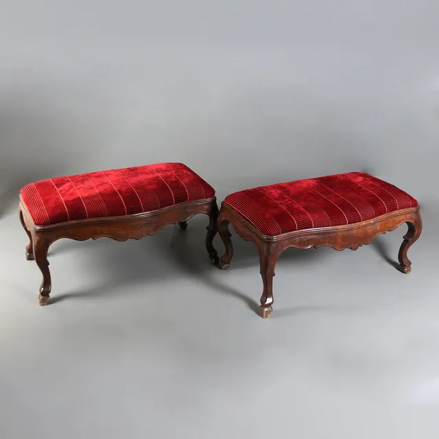 Pair of Spanish walnut stools, mid 18th Century.