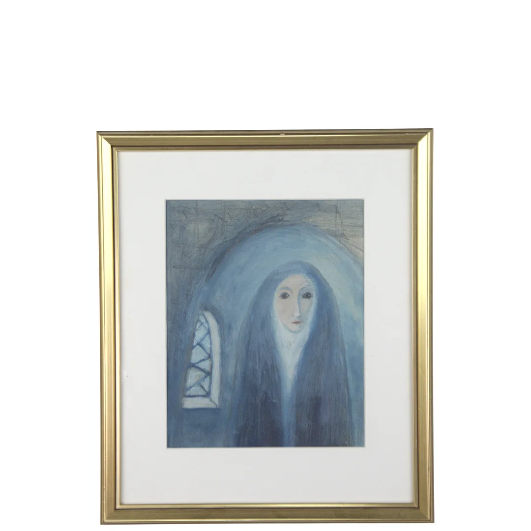 GILLIS SAHLIN. Blandteknik på papper, nunna vid fönster, signerad, -76. — Paintings — Höganäs Auktionsverk