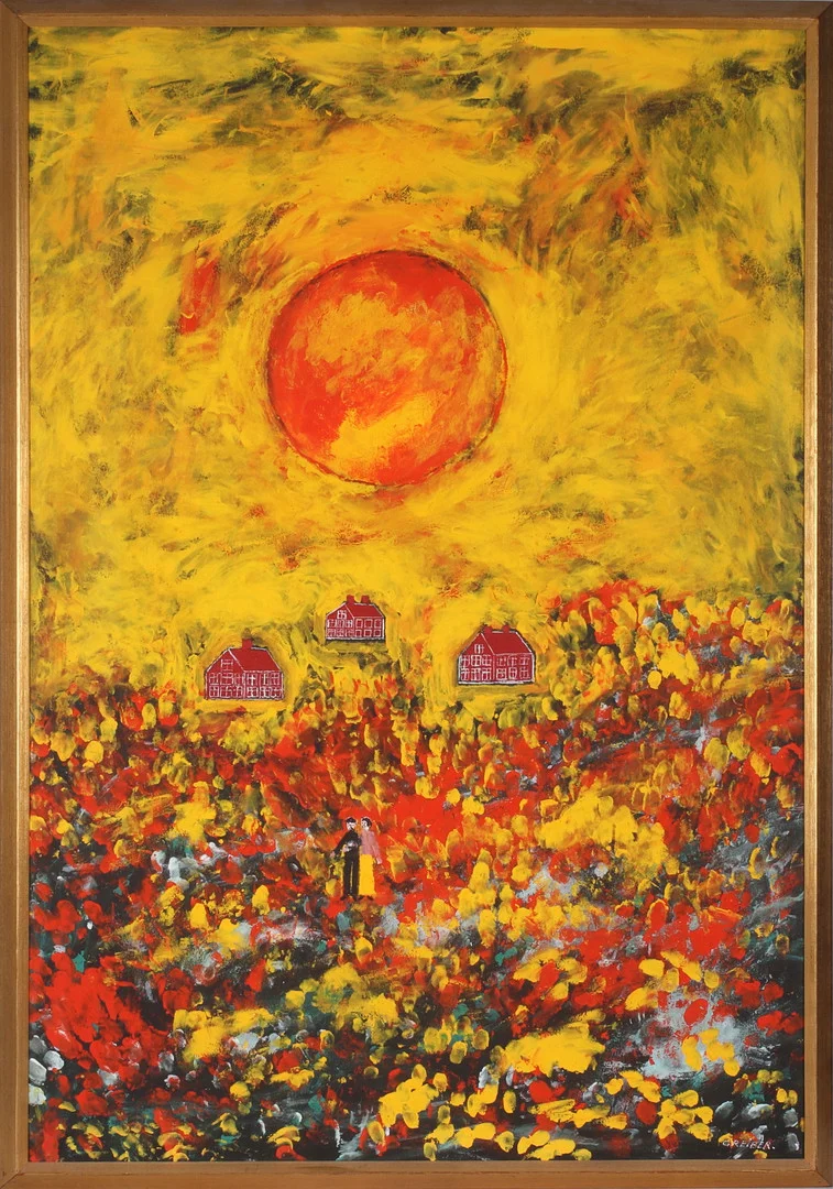 GUNNAR GREIBER. Landskap med sol, olja på duk, signerad. — Paintings — Stadsauktion Sundsvall