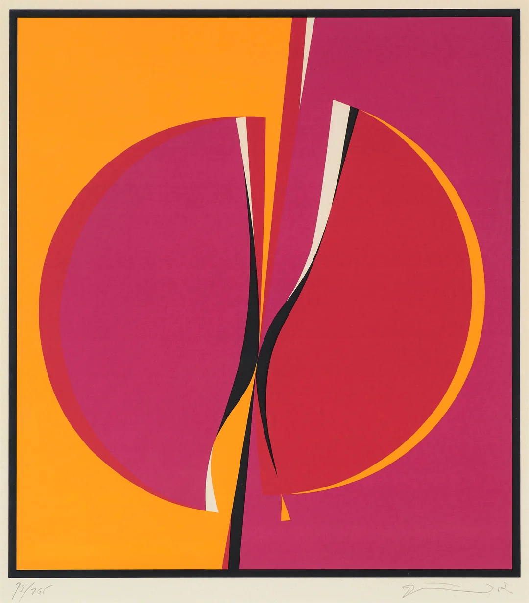 Gundersen, Gunnar S. — Komposisjon i orange, rosa og rødt — Kunst/Grafikk — Blomqvist