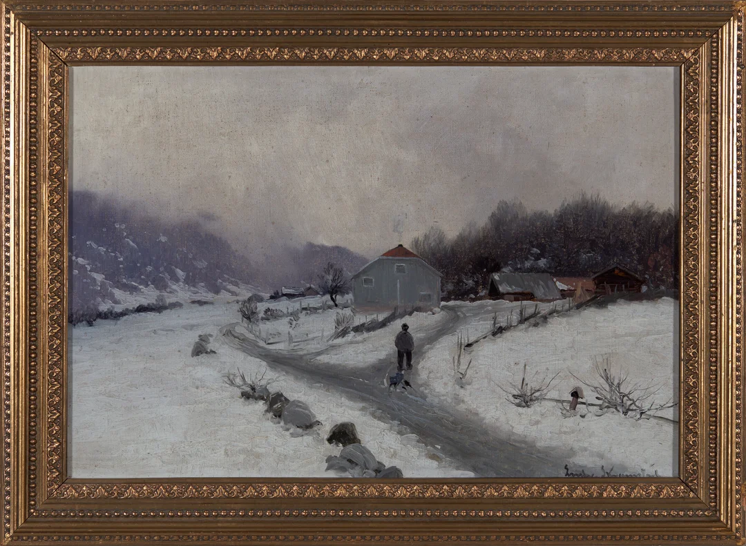 Skramstad, Ludvig — Bonde i vinterlandskap — Kunst/Maleri — Blomqvist