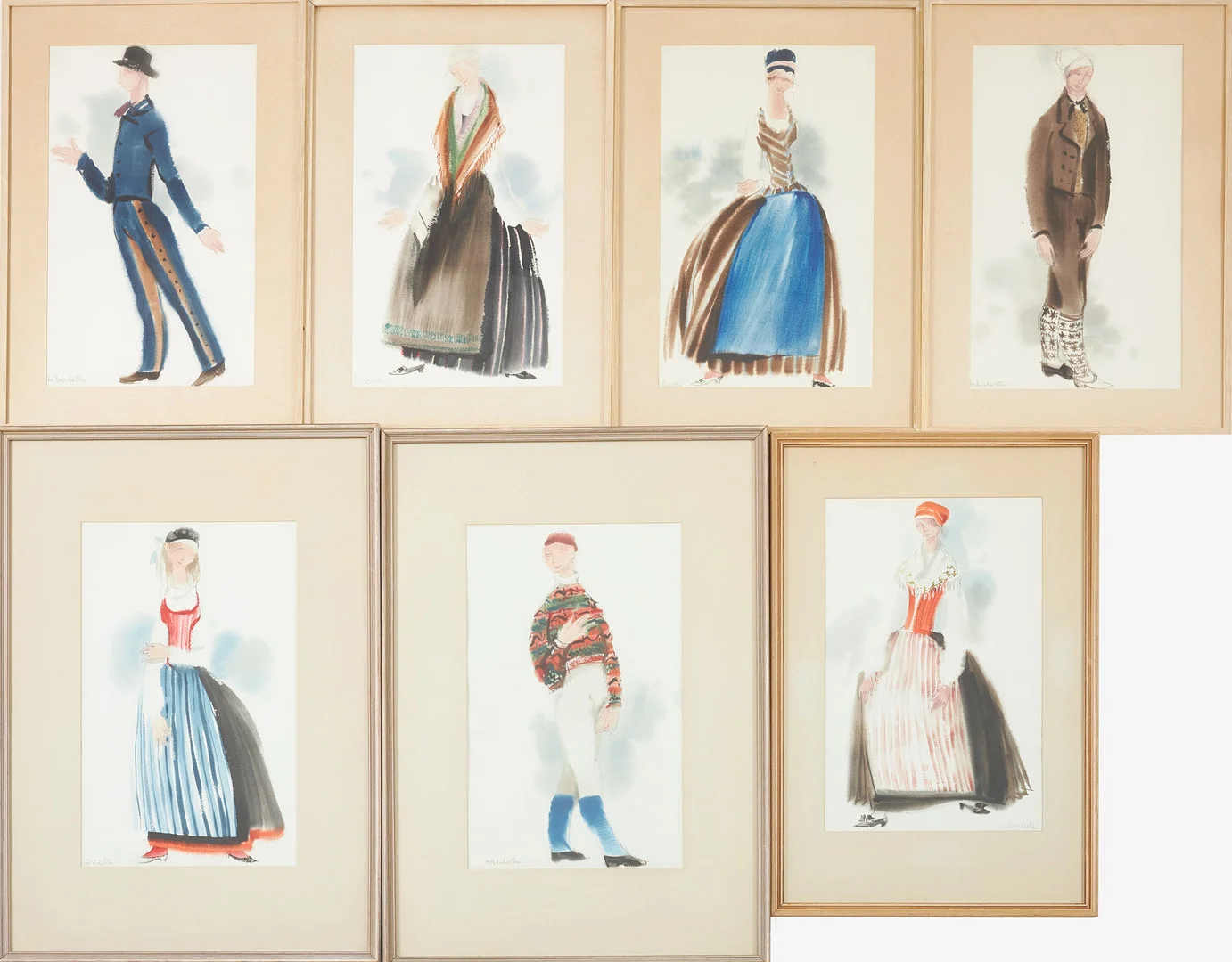 SILVIA LEITU (ESTLAND, 1912-1969). dräktskisser av folkdräkter, 7 st, akvarell, signerade. — Drawings — Stockholms Auktionsverk Sickla
