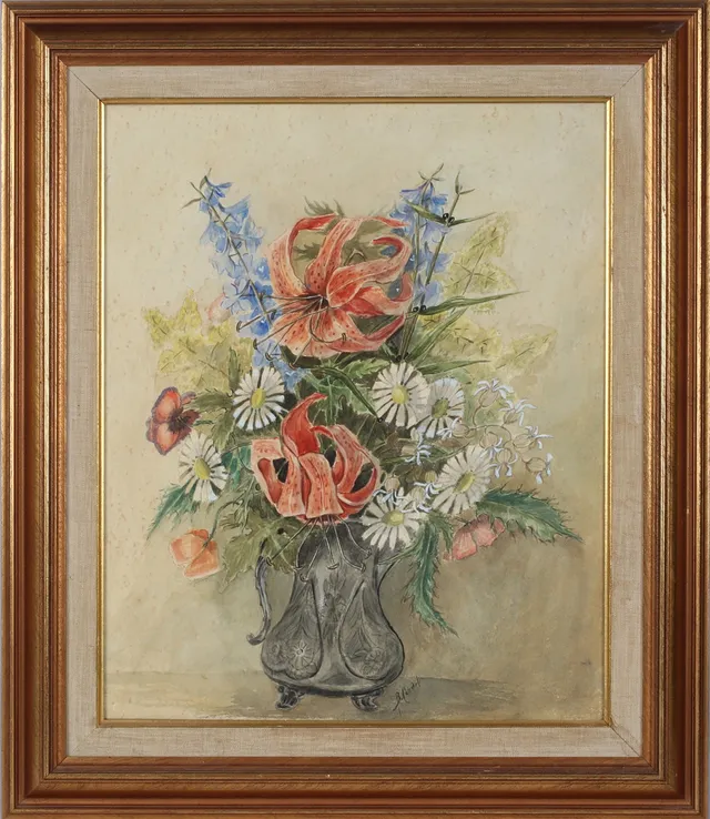 OIDENTIFIERAD KONSTNÄR. Blomsterstilleben, akvarell på papper, signerad B Candelin.
