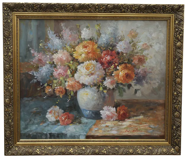 WALTER ADAMS. olja på duk, blomsterstilleben, signerad W Adams.