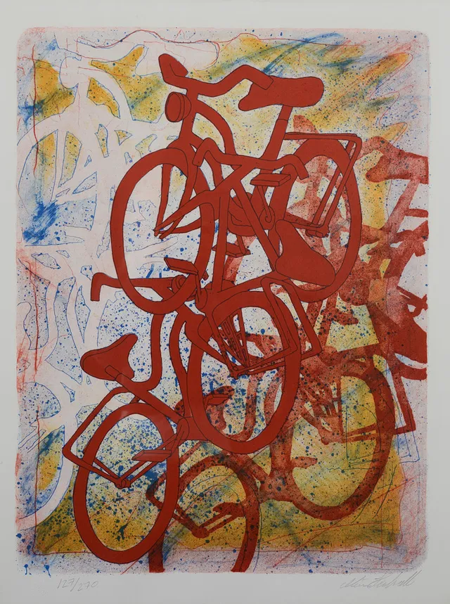 MÅNS HEIDVALL. Komposition av cyklar, färglitografi, signerad, numrerad 127/270.
