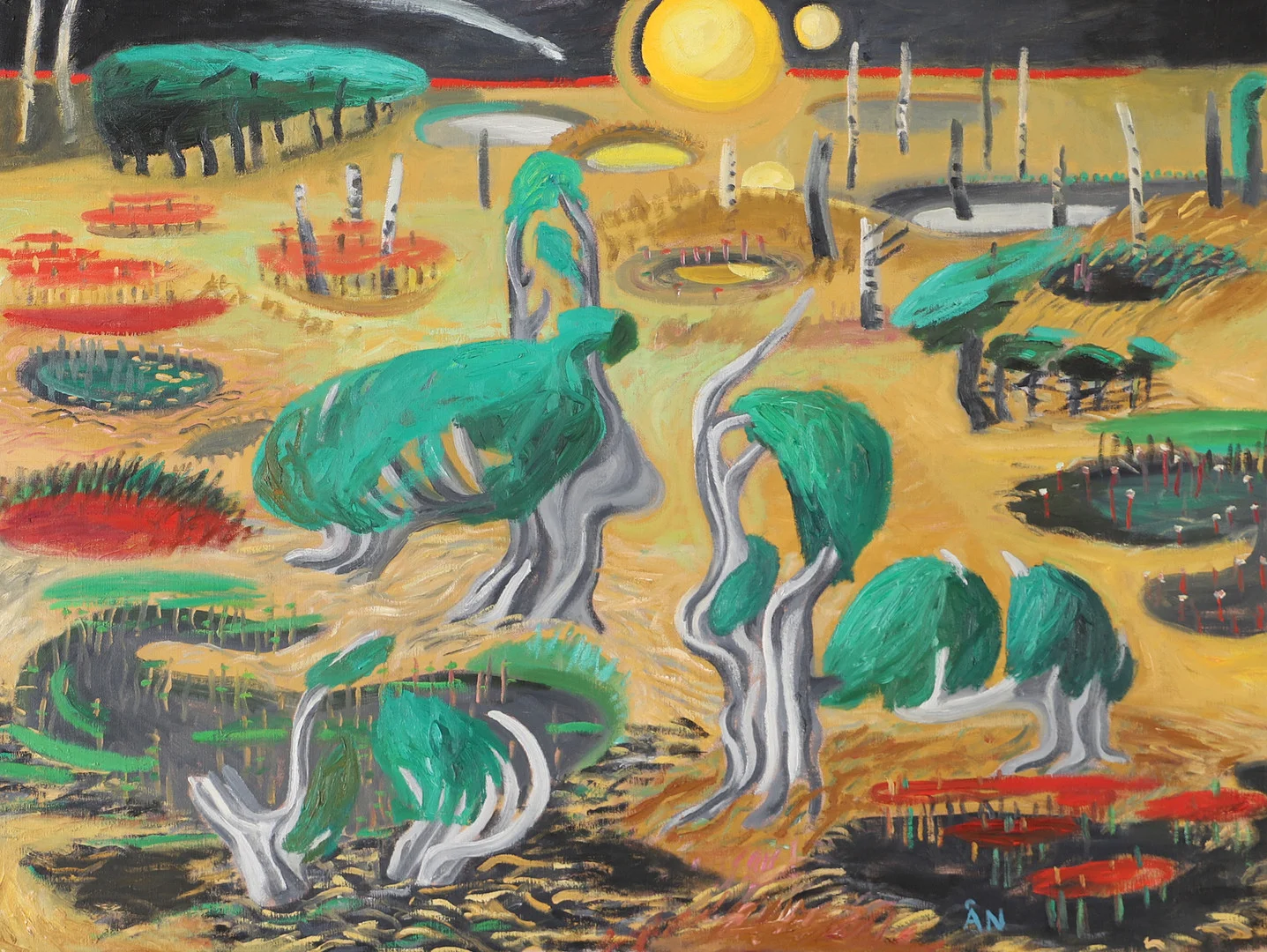ÅKE NILSSON. Fantasilandskap, olja på duk, signerad Å.N. — Paintings — Helsingborgs Auktionskammare