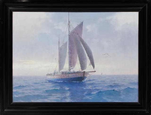 THERESIA SANDSTRÖM. Segelfartyg till havs, olja på duk, signerad.