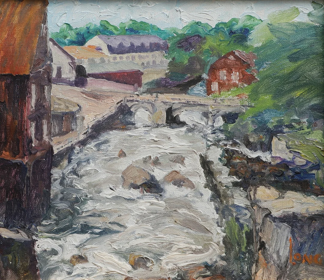 GÖTE LONG. Olja på duk, vattendrag i bebyggelse, signerad. — Paintings — Ekenbergs Auktioner