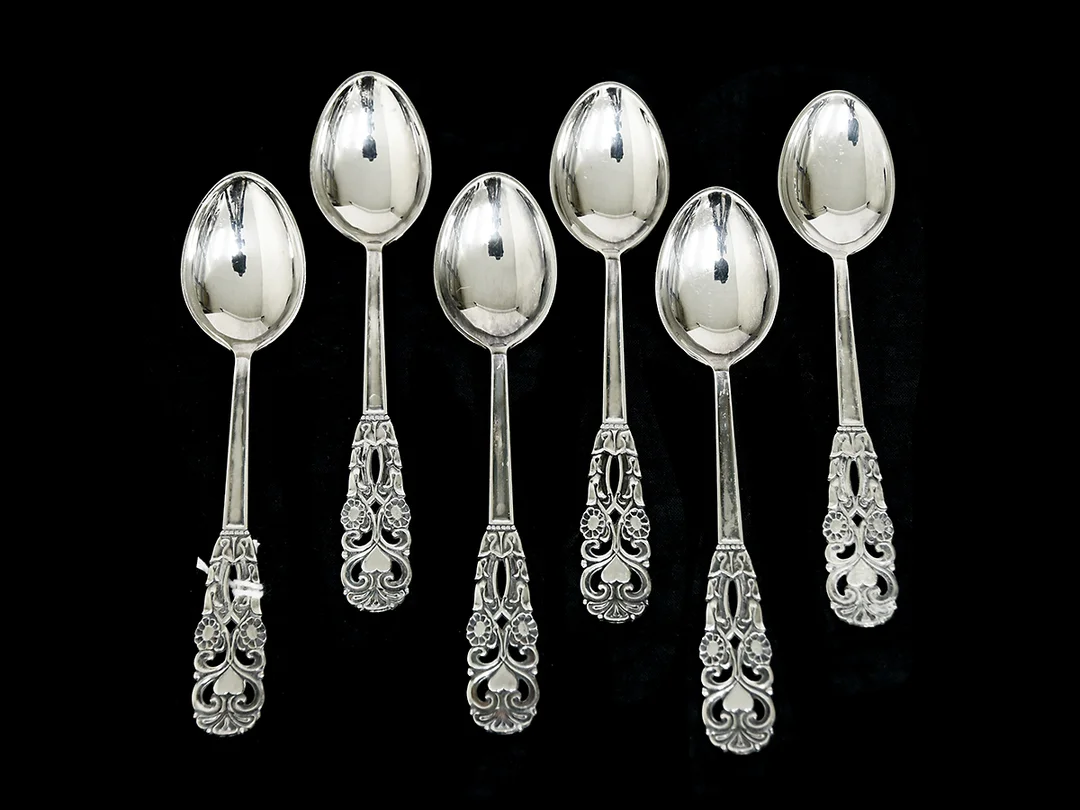 Kaffeskedar 6st S830 64,2g 115mm, 1960 — Silver/Matsilver — Kaplans