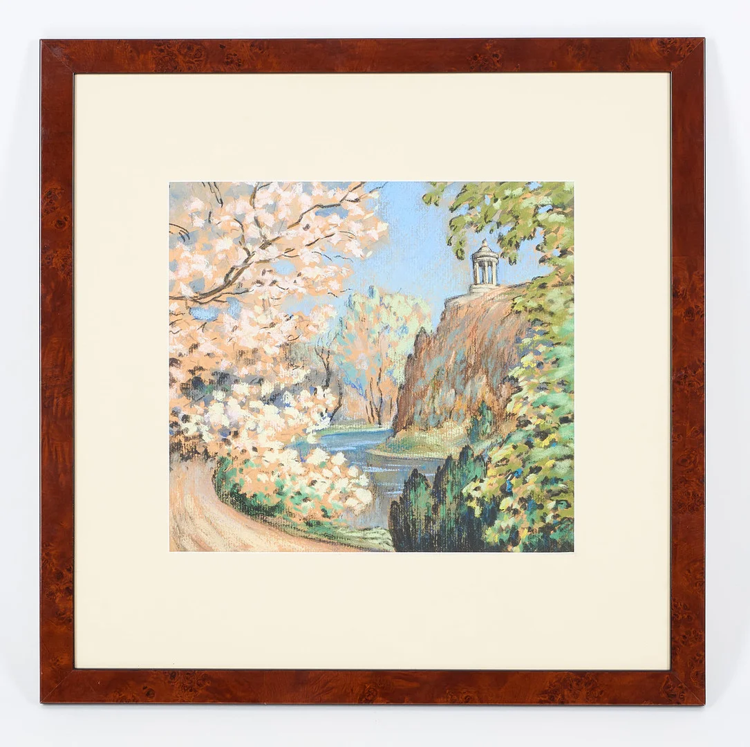 ANTS MURAKIN, ESTONIA (1892-1975). Landskap med blommande träd, utförd slutet av 1920/början av 1930, pastell, kol, gouache. — Paintings — Stockholms Auktionsverk Helsinki