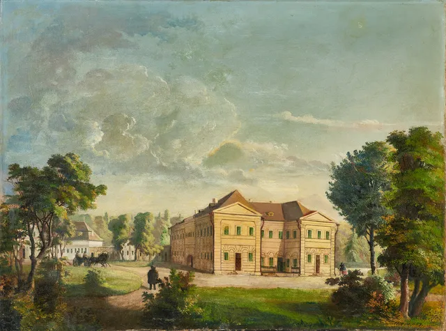 BÉLA PÁLLIK (Ungern, 1845-1908), Károlyi-kastély i Nagykároly (idag staden Carei i Transsylvanien, Rumänien), signerad 1889, olja på duk.