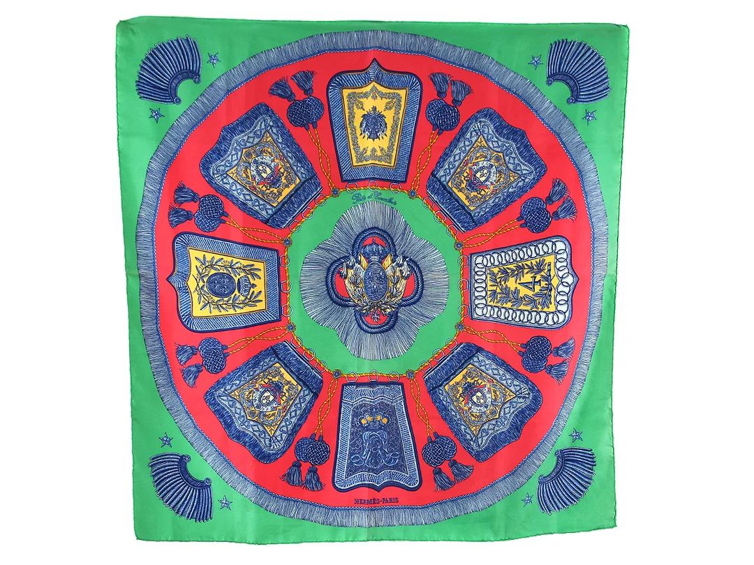 SCARF, HERMÈS, Poste et Cavalerie, Joachim Metz, 100% siden, 90x90cm, grön, röd, blå. — Accessoarer/Scarves — Kaplans
