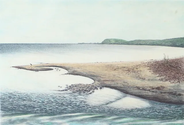BJÖRN LINDROTH. Strandparti, färglitografi, signerad.