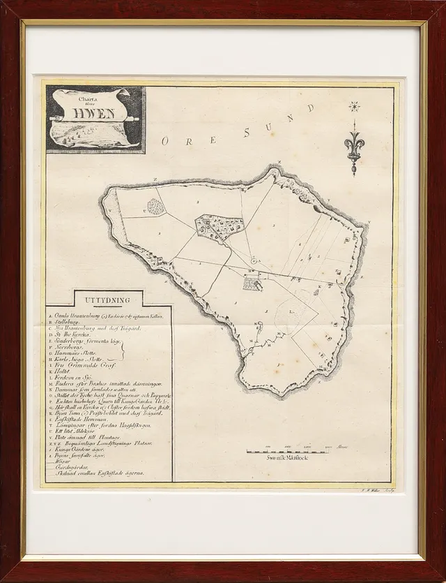ANTIK KARTA. Graverad, "Charta öfver Hwen", J.M Müller. omkring 1800.