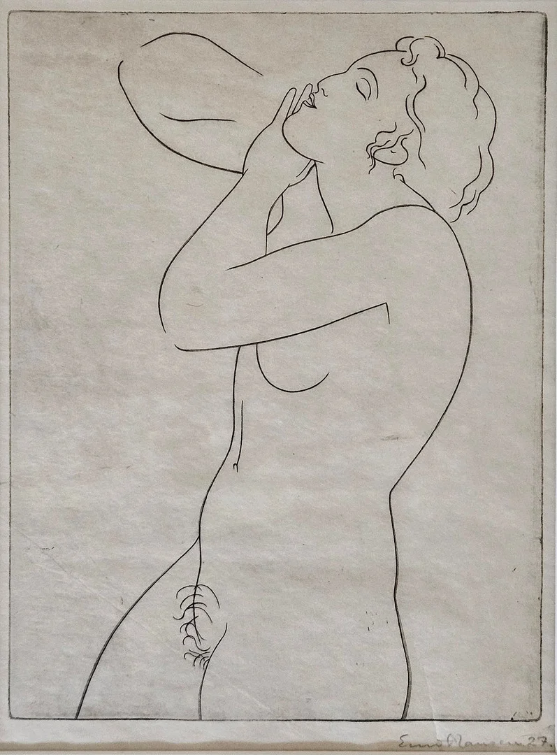 ERNST HANSEN. Aktstudie. Grafiskt blad, signerad Ernst Hansen, daterad 27. — Engravings & Prints — Auktionshuset Thörner & Ek