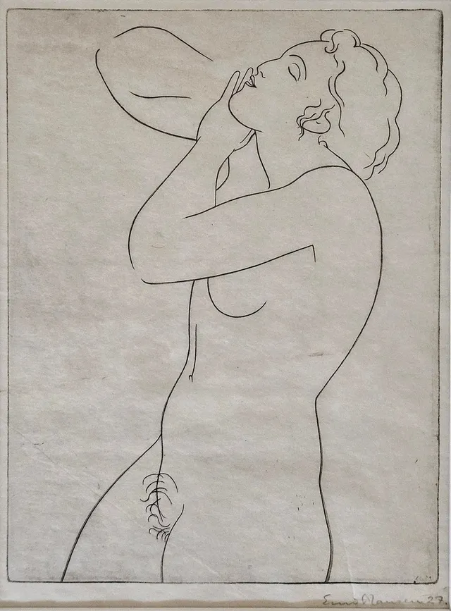 ERNST HANSEN. Aktstudie. Grafiskt blad, signerad Ernst Hansen, daterad 27.