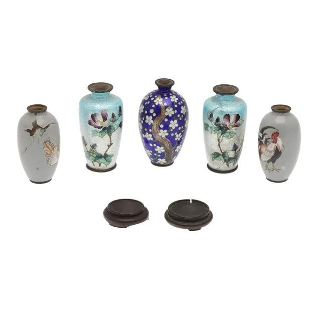 JAPANESE MINIATURE CLOISONNE VASES.