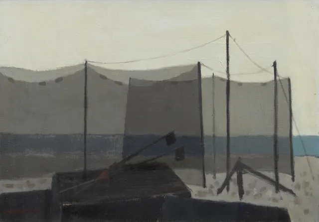 GUNNAR ODIN (1926-1972). Fiskenät, olja på duk, signerad.