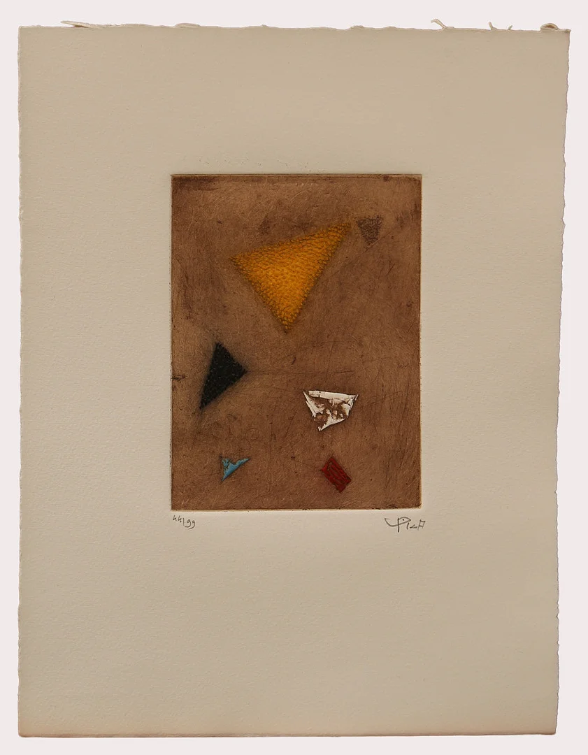 ARTHUR LUIZ PIZA. Färgetsning, geometrisk komposition, gul, vit, blå, numrerad 45/99 signerad. — Engravings & Prints — Limhamns Auktionsbyrå