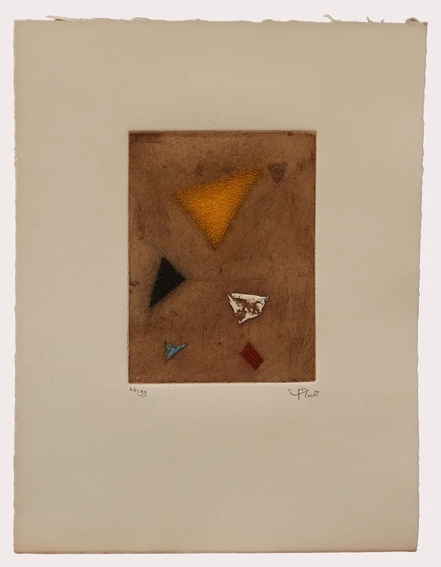 ARTHUR LUIZ PIZA. Färgetsning, geometrisk komposition, gul, vit, blå, numrerad 45/99 signerad.