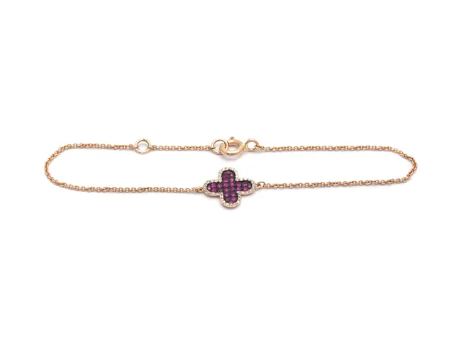 ARMBAND, 18K roséguld, rubiner 0,19 ctv, briljanter 0,08 ctv, längd 17 cm, förkortningsögla, vikt 1,3 g.