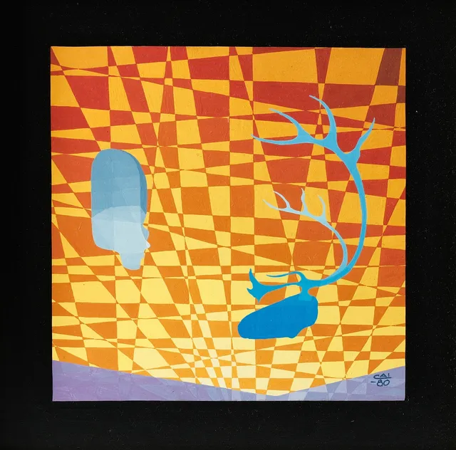 CAI POULSEN. Abstrakt komposition, tempera på pannå, signerad och daterad 1980.