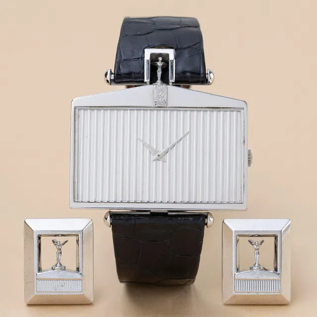 Corum, Spirit of Ecstasy, "Rolls Royce", "Radiator Watch & Cufflinks", "Jumbo", ca 1975.