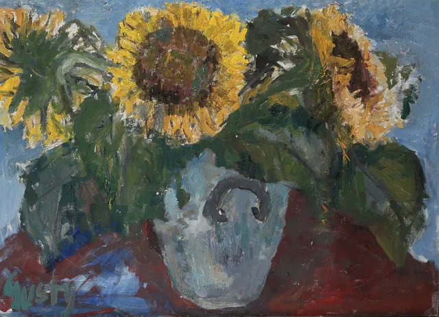 GUSTY OLSSON. Oljemålning "solrosen" 1960. sgnerad.