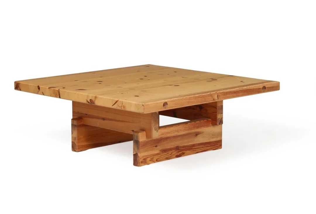 A square solid pine coffee table, top and frame with visible joints. Manufactured by Karl Andersson & Söner. H. 42. L. 110. W. 110 cm. — Modern Furniture — Bruun Rasmussen