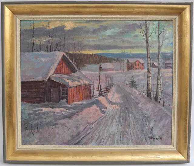 FOLKE PARS. Byväg i gårdvik, oljemålning på duk, signerad och daterad 48.