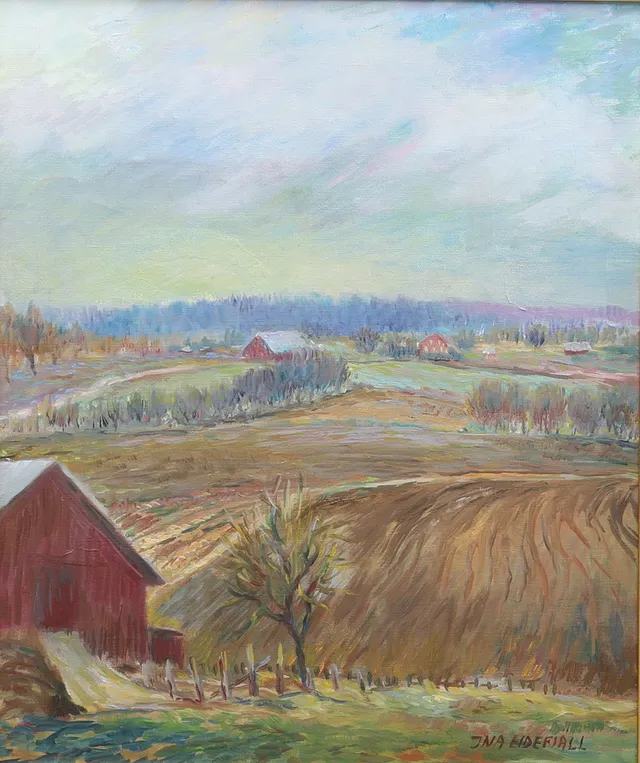 INA EIDEFJÄLL. Olja på duk, "Landskap", signerad.