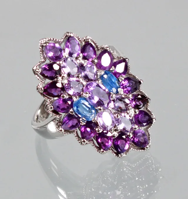 AMETHYST - KYANIT RING, Silber 925.