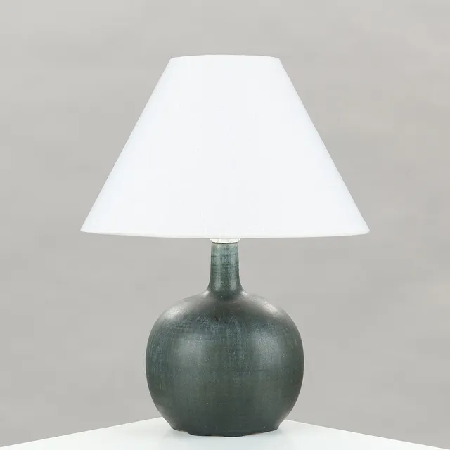 EIGIL HINRICHSEN (1921-99). Spherical stoneware table lamp with short neck and dark blue glaze, own workshop, Denmark, 1950s/60s.