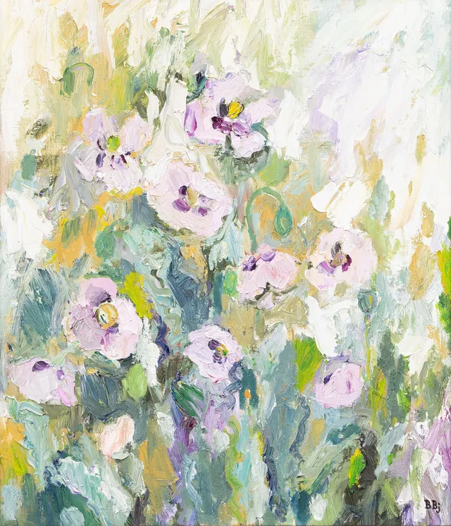 BENTE BJERREGAARD. "Från trädgården", olja på duk, signerad.