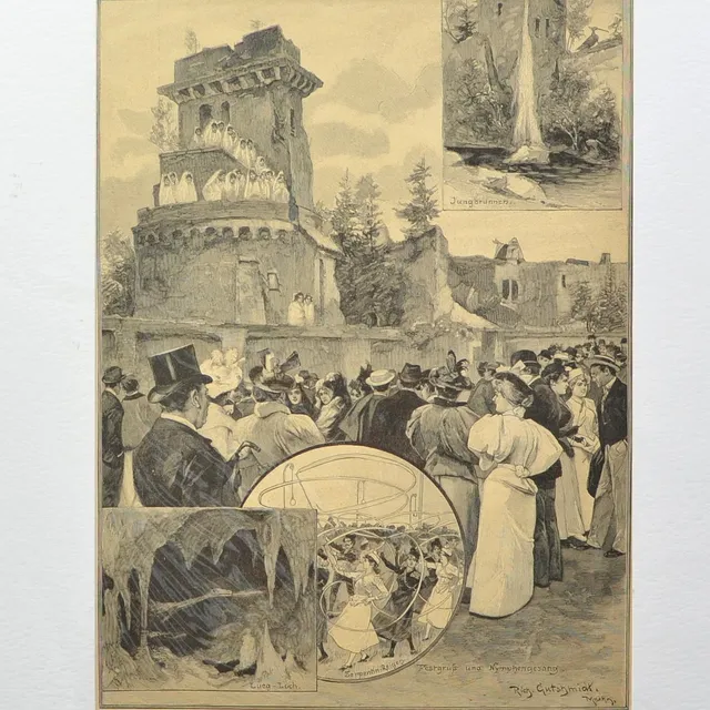 RICHARD GUTSCHMIDT (1861-1926). NYMPHENBURG, ANTIKER STAHLSTICH, SPÄTES 19. JAHRHUNDERT, PASSEPARTOUT.